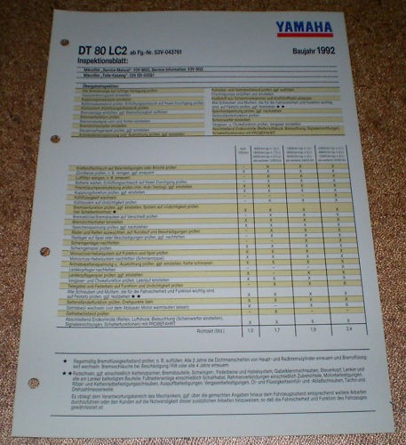 Inspektionsblatt Yamaha DT 80 LC2 Typ 53V Baujahr 1992