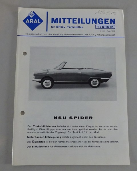 Service Mitteilung Aral NSU Spider Stand 02/1965