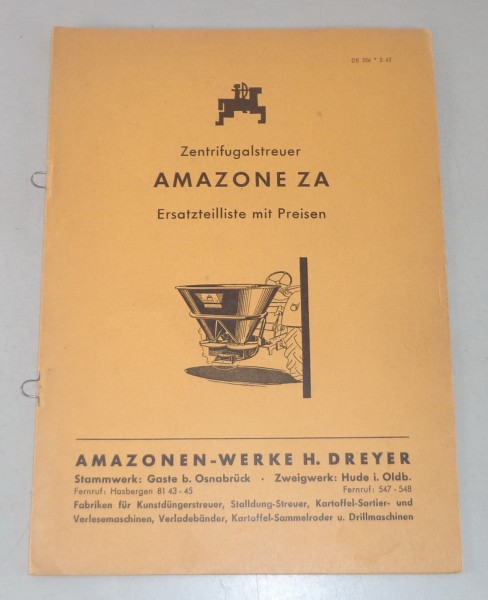 Teilekatalog / Ersatzteilliste Zentrifugalstreuer Amazone ZA Stand 02/1962