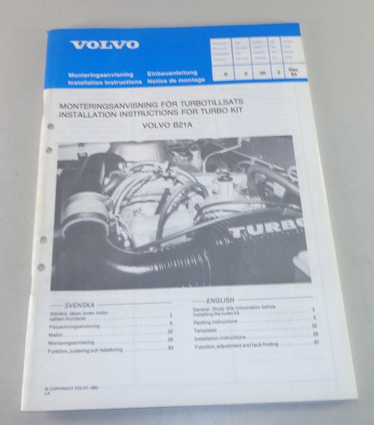 Einbauanleitung für Volvo 240 mit B 21 Motor Stand 1983