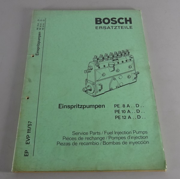 Teilekatalog Bosch Einspritzpumpen PE 8 A.. D.. Stand 11/1972