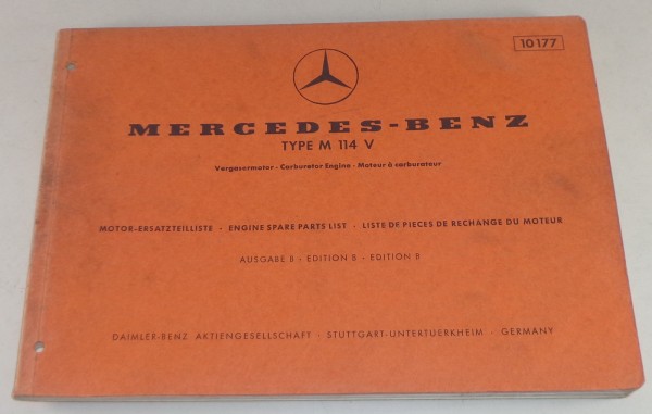 Teilekatalog Mercedes Benz Motor M114 in /8 W114 230 / 250 / 250 C von 10/1970