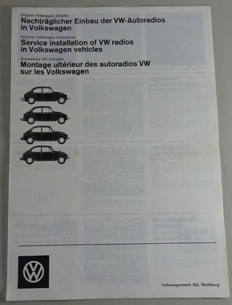 Einbauanleitung VW 1200 / 1300 / 1302 Nachträglicher Einbau VW-Autoradios 2/1973