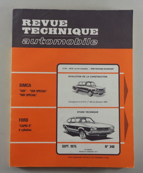 Reparaturanleitung Revue Technique Simca 1301 + 1501 Special / Ford Capri II