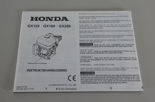 Instruktiehandleiding Honda Motor GX120 / GX160 / GX200 editie 1994