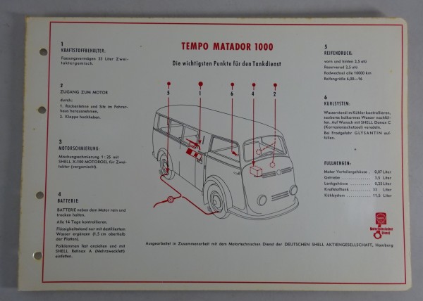 Shell Schmierplan für Tempo Matador 1000