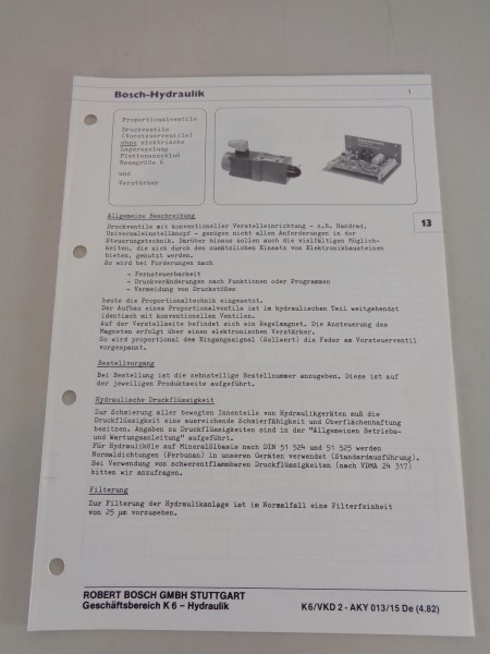 Technische Information / Kenngrößen Bosch-Hydraulik Druckventile von 04/1982