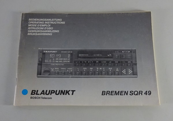 Betriebsanleitung / Handbuch Blaupunkt Autoradio Bremen SQR 49 Stand1989