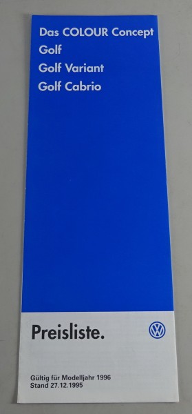 Preisliste VW Golf 3 / III Colour Concept | + Variant & Cabrio Stand 12/1995