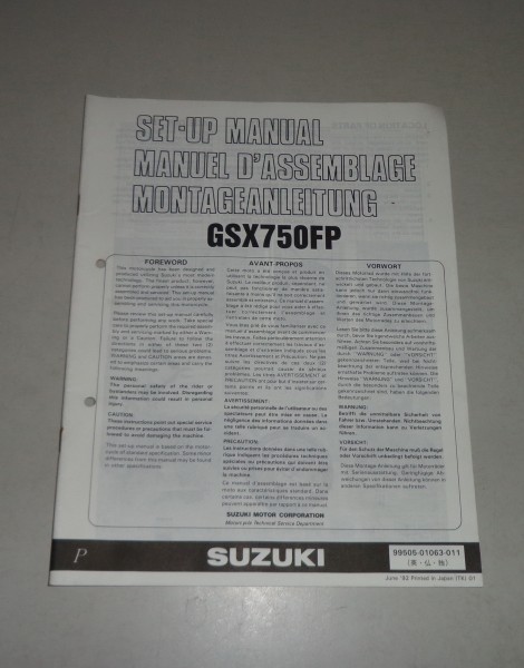 Montageanleitung / Set Up Manual Suzuki GSX R 750 F Stand 06/1992