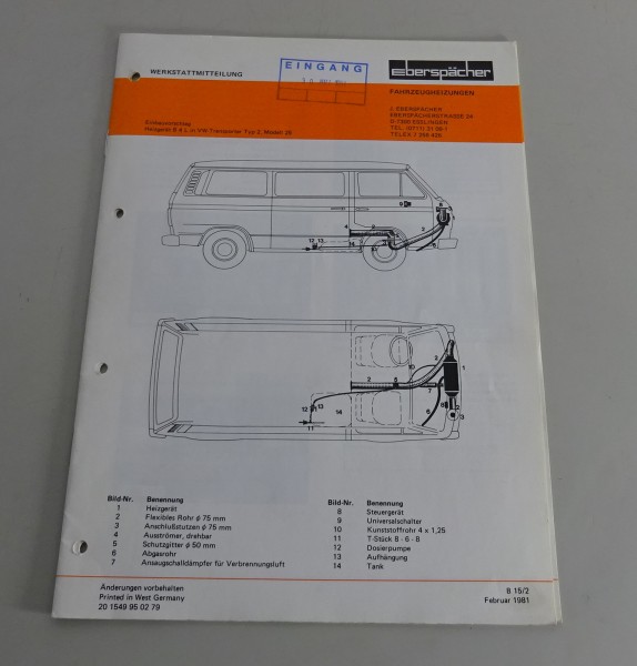 Einbauanleitung / Vorschlag Eberspächer Standheitzung B 4 L VW Transporter T3