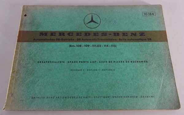 Teilekatalog Mercedes Benz W108, W109, W111 Automatisches DB Getriebe von 3/1971