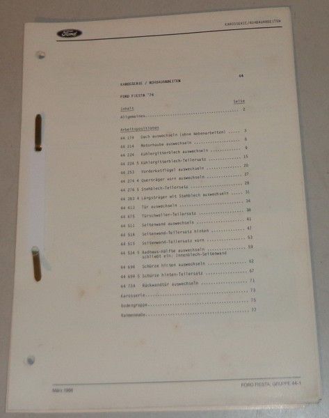 Werkstatthandbuch Karosserie / Rohbauarbeiten Ford Fiesta´76 Baujahr 1976-1983