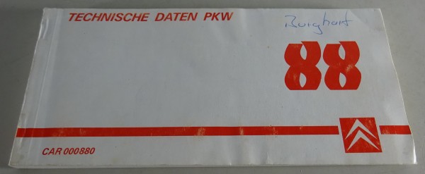 Tabellenbuch Citroen Visa / CX / BX / AX Stand 1988