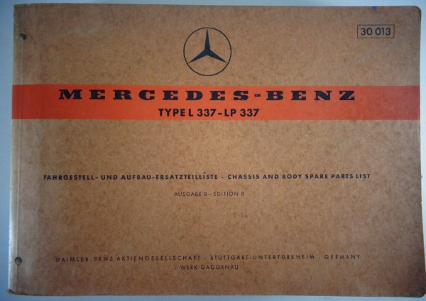 Teilekatalog Mercedes Benz Typ L 337 - LP 337 Stand 04/1960