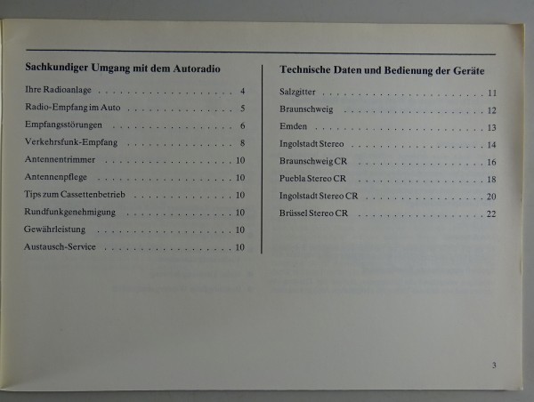 Betriebsanleitung VW Audi Autoradio Salzgitter / Braunschweig etc. Stand 04/1980