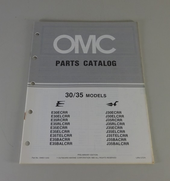 Teilekatalog Johnson Evinrude Außenborder / Outboards 30 / 35 Models von 9/1983