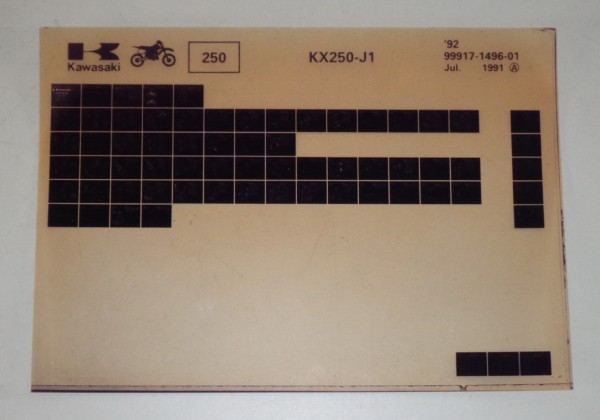 Microfich Ersatzteilkatalog Kawasaki KX 250 J1 Model 1992 Stand 07/91