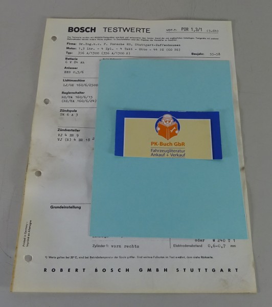 Bosch Testwerte Porsche 356 A / 1300 (356 A / 1300 S) Baujahr 1955 - 1958