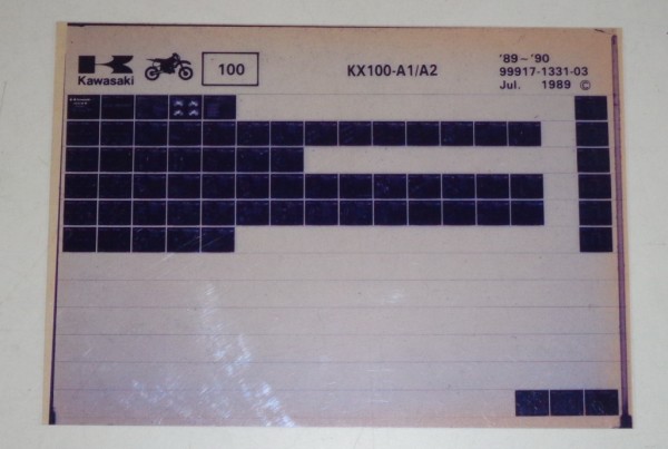 Microfich Ersatzteilkatalog Kawasaki KX 100 A1/A2 Model 1989-90 Stand 07/89