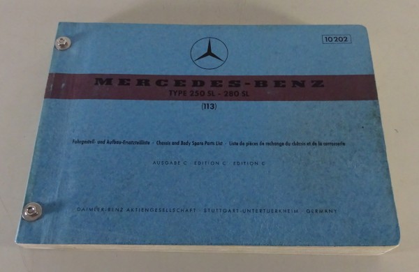 Teilekatalog Mercedes Fahrgestell Aufbau R113 Pagode 250SL-280SL - 1972 (10202)
