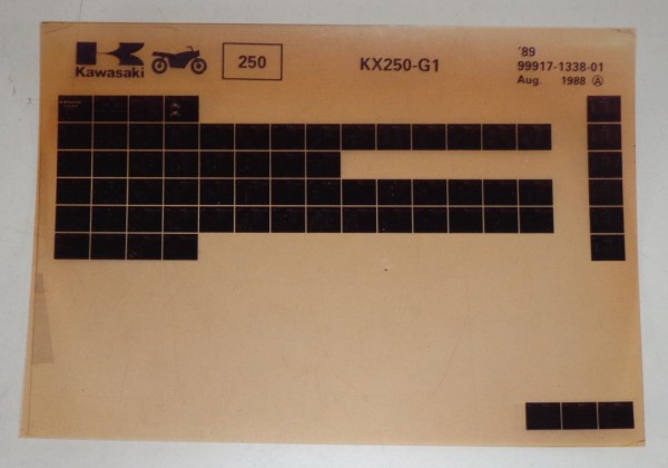 Microfich Ersatzteilkatalog Kawasaki KX 250 G1 Model 1989 Stand 08/88