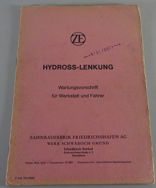 Betriebsanleitung / Wartungsvorschrift ZF Hydross-Lenkung Stand 06/1945