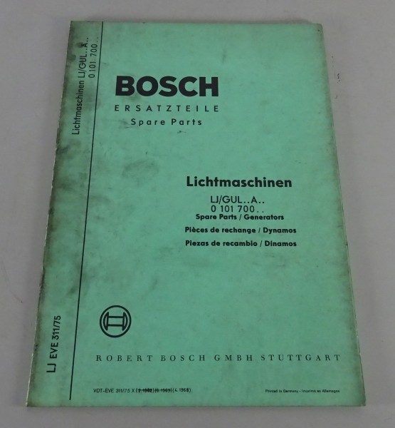 Teilekatalog / Parts list Bosch Lichtmaschinen LJ/GUL.. A.. von 04/1968