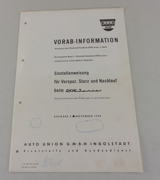 Auszug aus dem Werkstatthandbuch DKW Junior von 11/1960