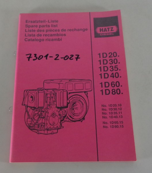 Teilekatalog Hatz Dieselmotor 1D20 1D30 1D35 1D40 1D60 1D80 Stand 05/1992