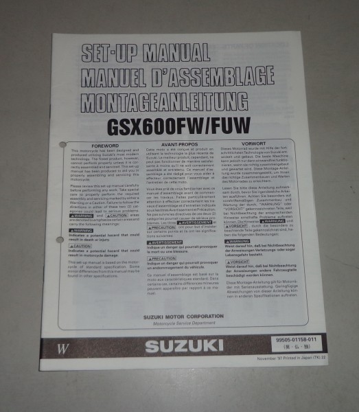 Montageanleitung / Set Up Manual Suzuki GSX 600 F / FU Stand 11/1997