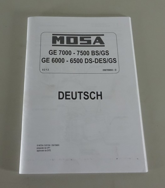 Betriebsanleitung Mosa Generatoren GE 7000-7500 + GE 6000-6500 Stand 2004