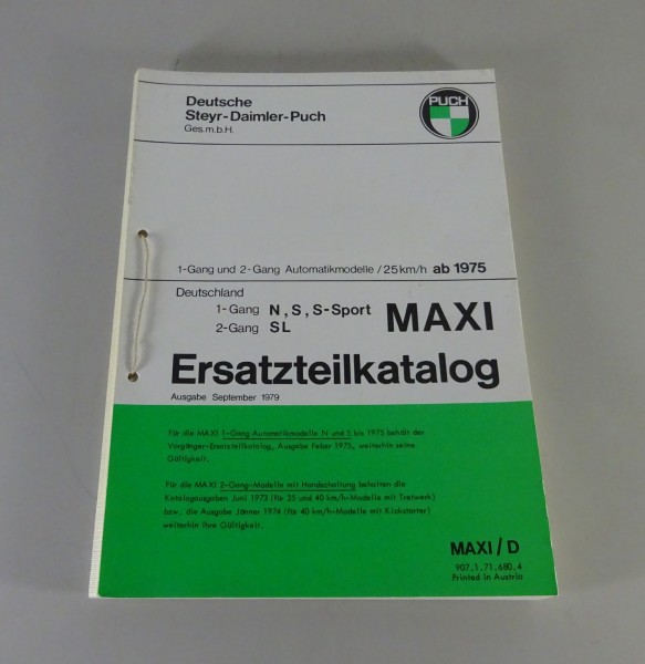 Teilekatalog Puch Mofa MAXI N / S / S-Sport / SL Stand 09/1979