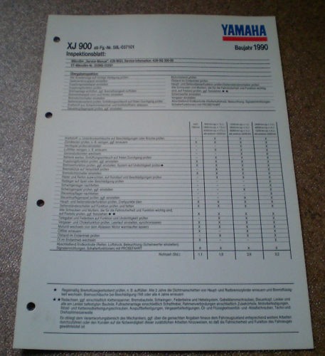 Inspektionsblatt Yamaha XJ 900 Typ 58L Baujahr 1990