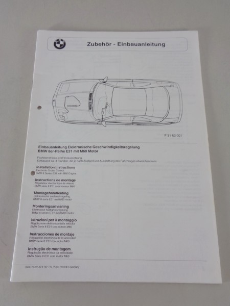 Zubehör-Einbauanleitung BMW 3er-Reihe E31 840i Geschwindigkeitsregelung 6/1993