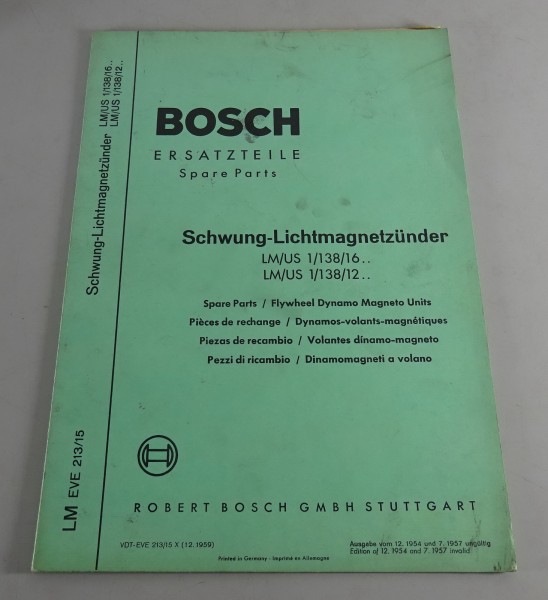 Teilekatalog Bosch Schwung-Lichtmagnetzünder LM/US 1/138/16 Stand 03/1964