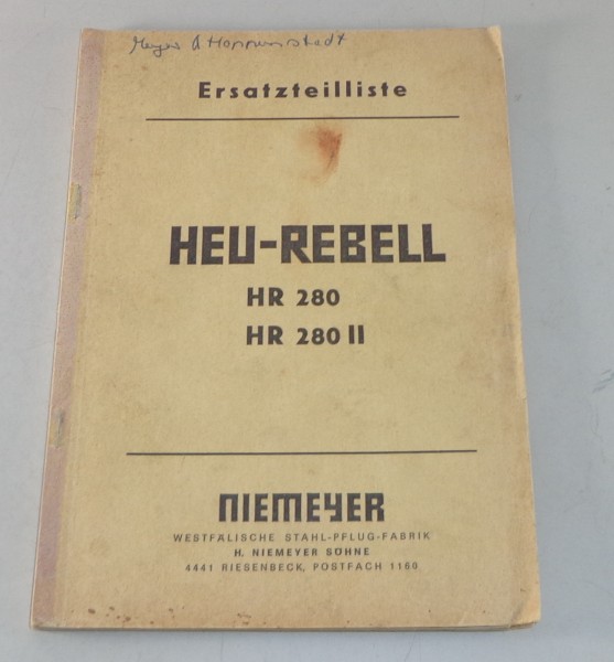 Teilekatalog / Ersatzteilliste Niemeyer Heu Rebell HR 280 / HR 280 II