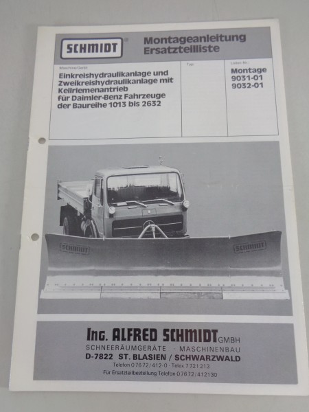 Montageanleitung Schmidt Hydraulikanlage für Daimler-Benz Baureihen 1013 - 2632