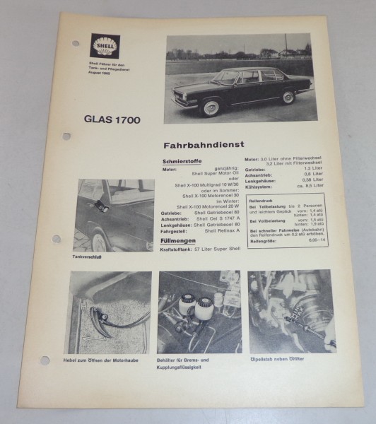 Shell Schmierplan für Glas 1700 Stand 08/1965