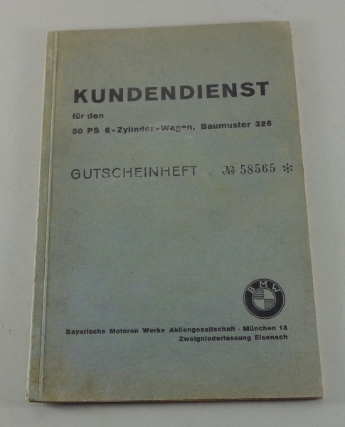 Kundendienst Scheckheft BMW 326 von 1938