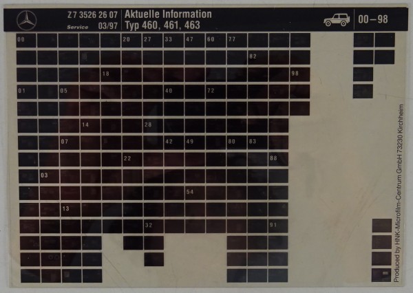 Microfich Werkstatthandbuch Mercedes G-Modell W460 W462 W463 Aktuelle Info 1997