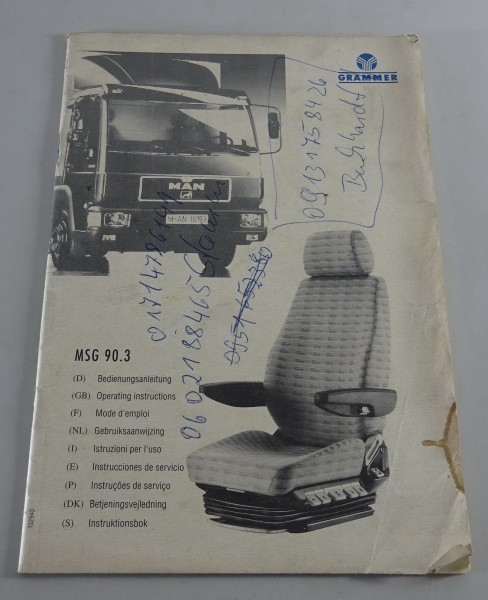 Betriebsanleitung / Handbuch LKW Sitz Grammer Modell MSG 90.3 für MAN