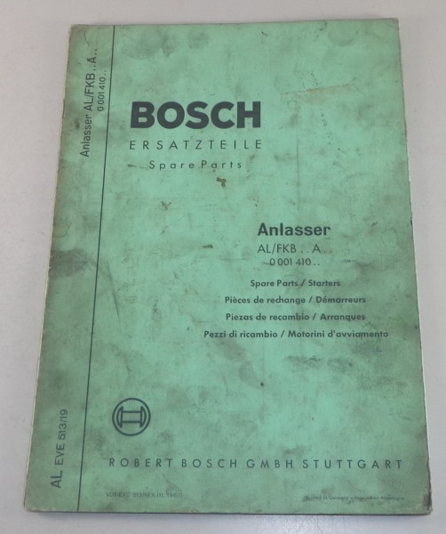 Teilekatalog Bosch Anlasser AL/FKB 6/24 AR Stand 11/1963