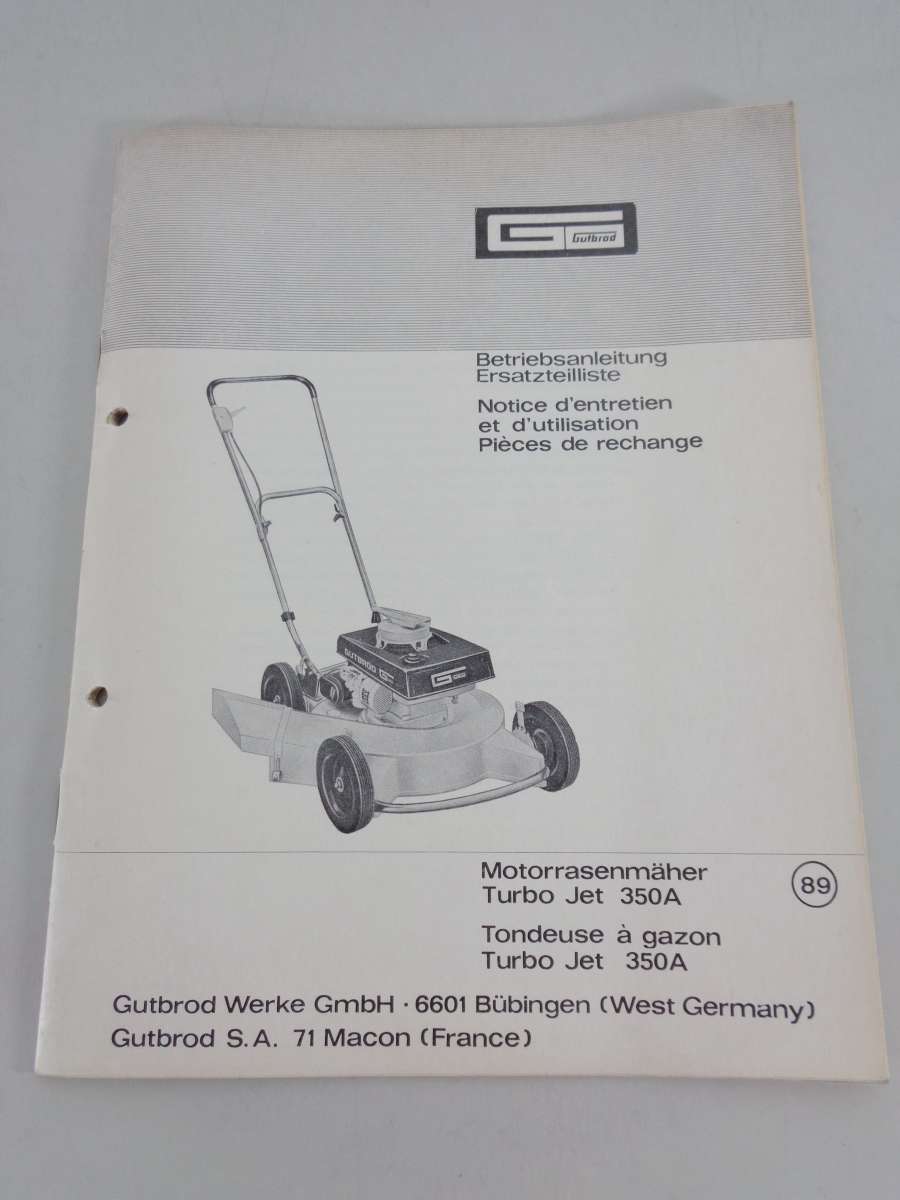Betriebsanleitung + Teilekatalog Gutbrod Rasenmäher Turbo Jet 350A PK