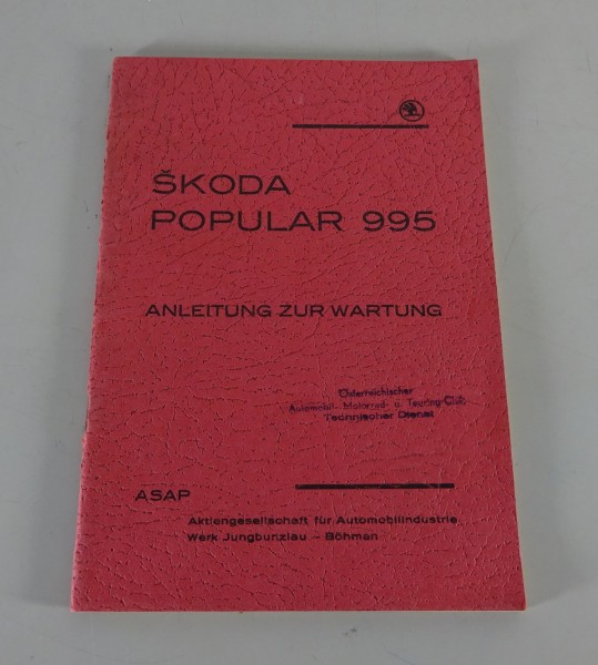 Wartungshandbuch Skoda Popular 995 22 PS Stand ca. 1939