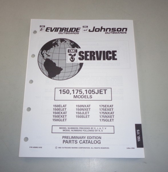 Teilekatalog OMC Johnson Evinrude Außenborder 150 / 175 / 105JET Models St.08/92