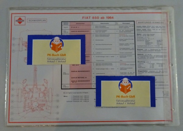 Gasolin Schmierplan für Fiat 850 ab Baujahr 1964 Stand 02/1966