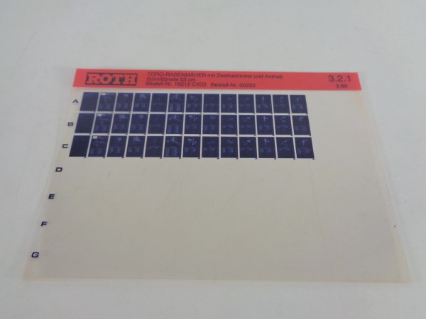 Microfich Teilekatalog Roth Toro Rasenmäher 16212 C/CG von 03/1989