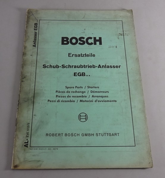 Teilekatalog Bosch Schub-Schraubtrieb-Anlasser EGB Stand 07/1952