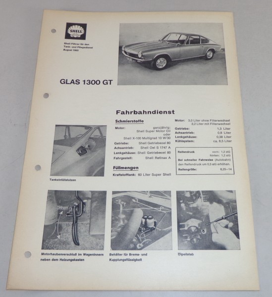 Shell Schmierplan für Glas 1300 GT 08/1965